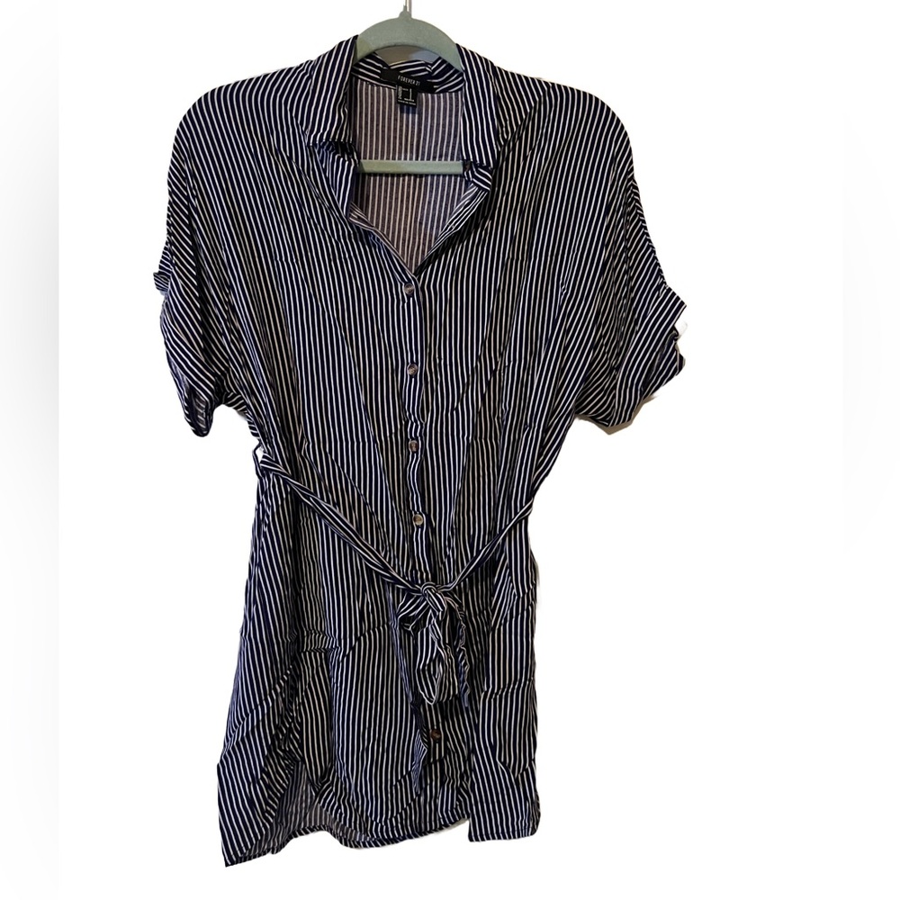 Blue and White Striped Button Up ShirtDress